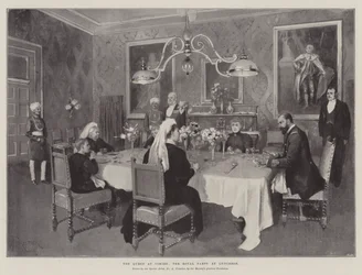 Die Königin in Cimiez, die königliche Gesellschaft beim Mittagessen